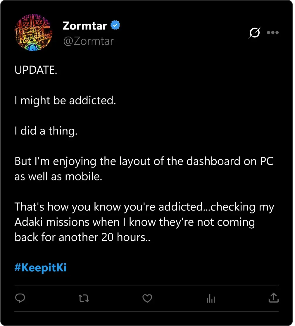 A social post showing a quote from the Adaki community