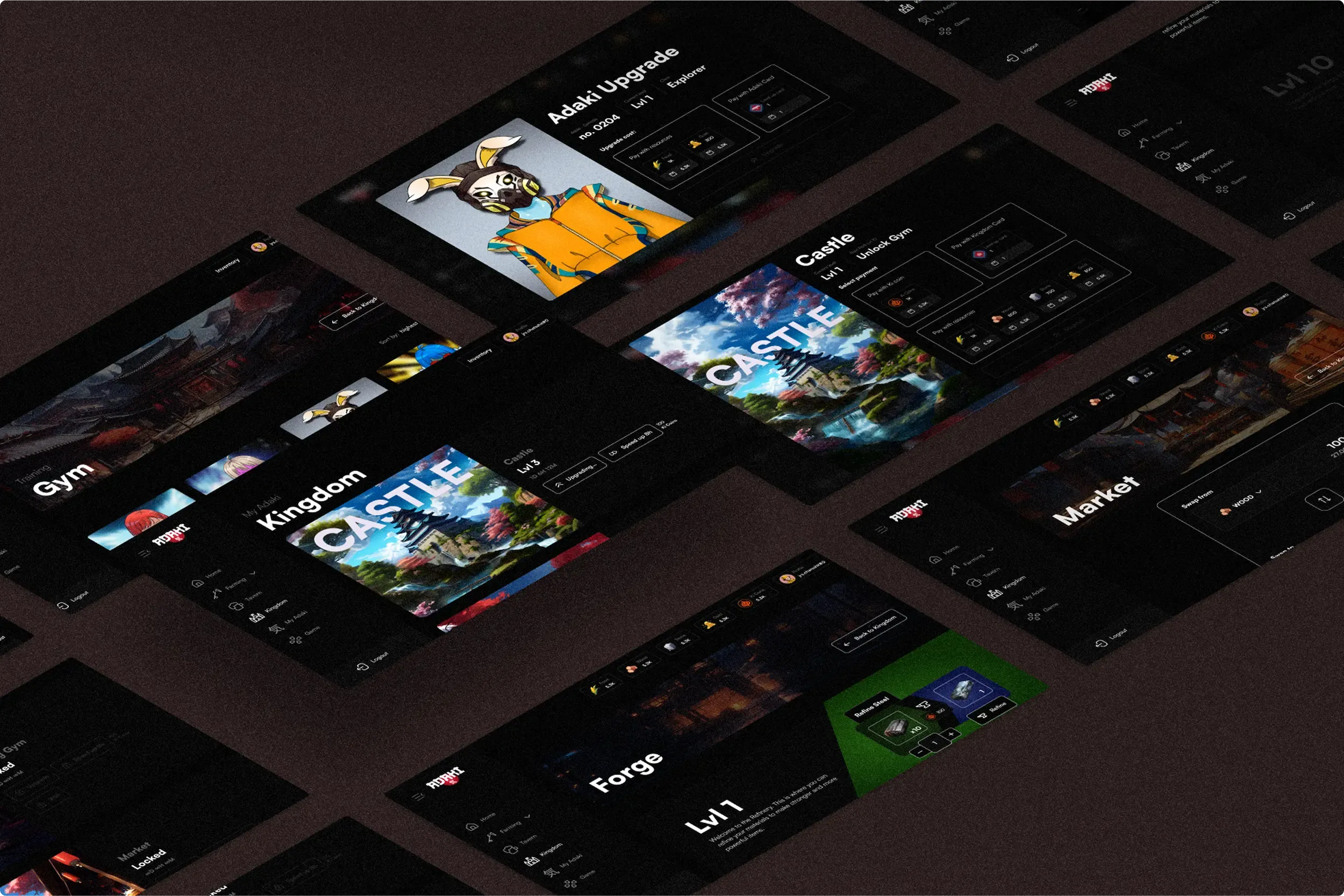 A UI mockup of the Adaki dashboard game that shows the Kingdom functionality