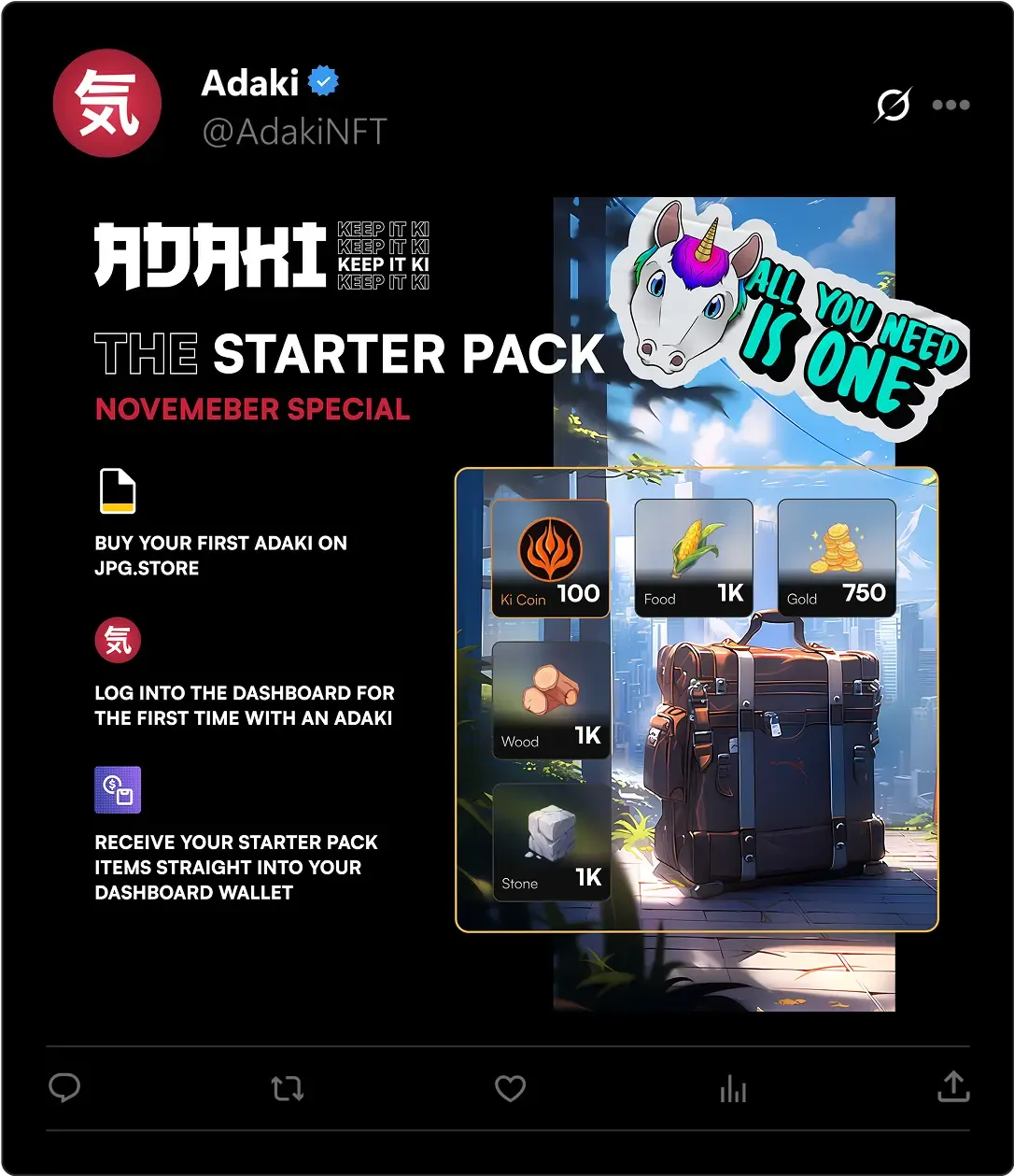 A social post graphic that is aimed at a 'starter pack' encouraging user growth with incentives