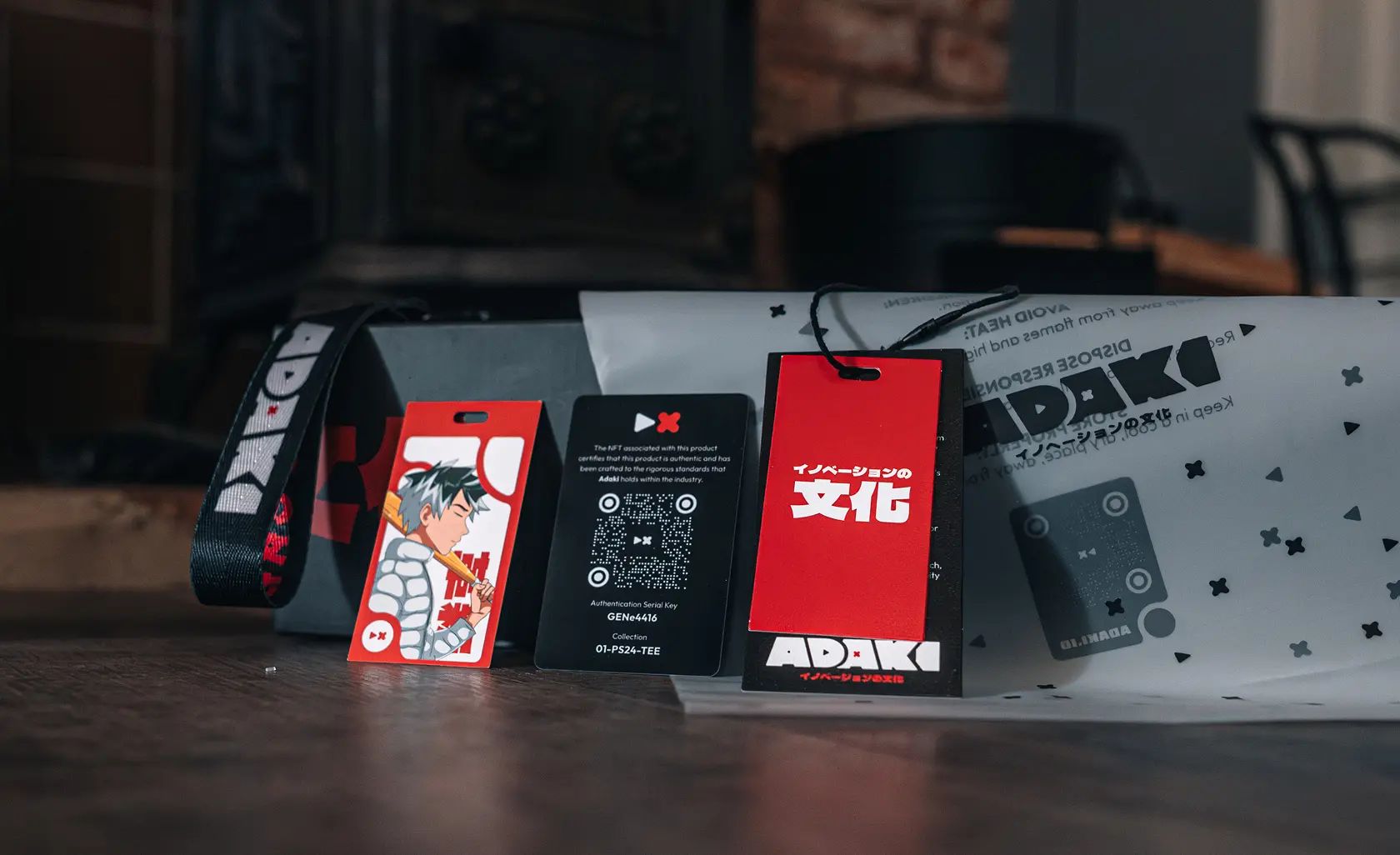 A photo showing the Hang Tags and NFT wallet